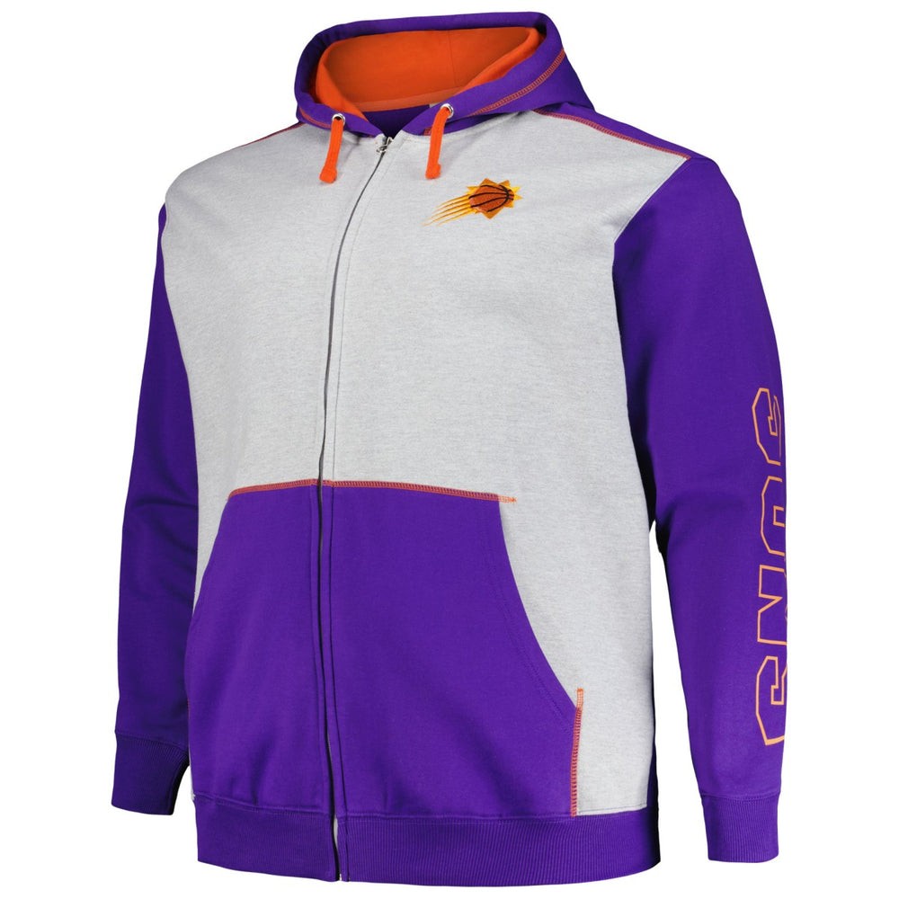 Fanatics Phoenix Suns Big & Tall Contrast Pieced Stitched Full-Zip Hoodie Purple/Heather Gray