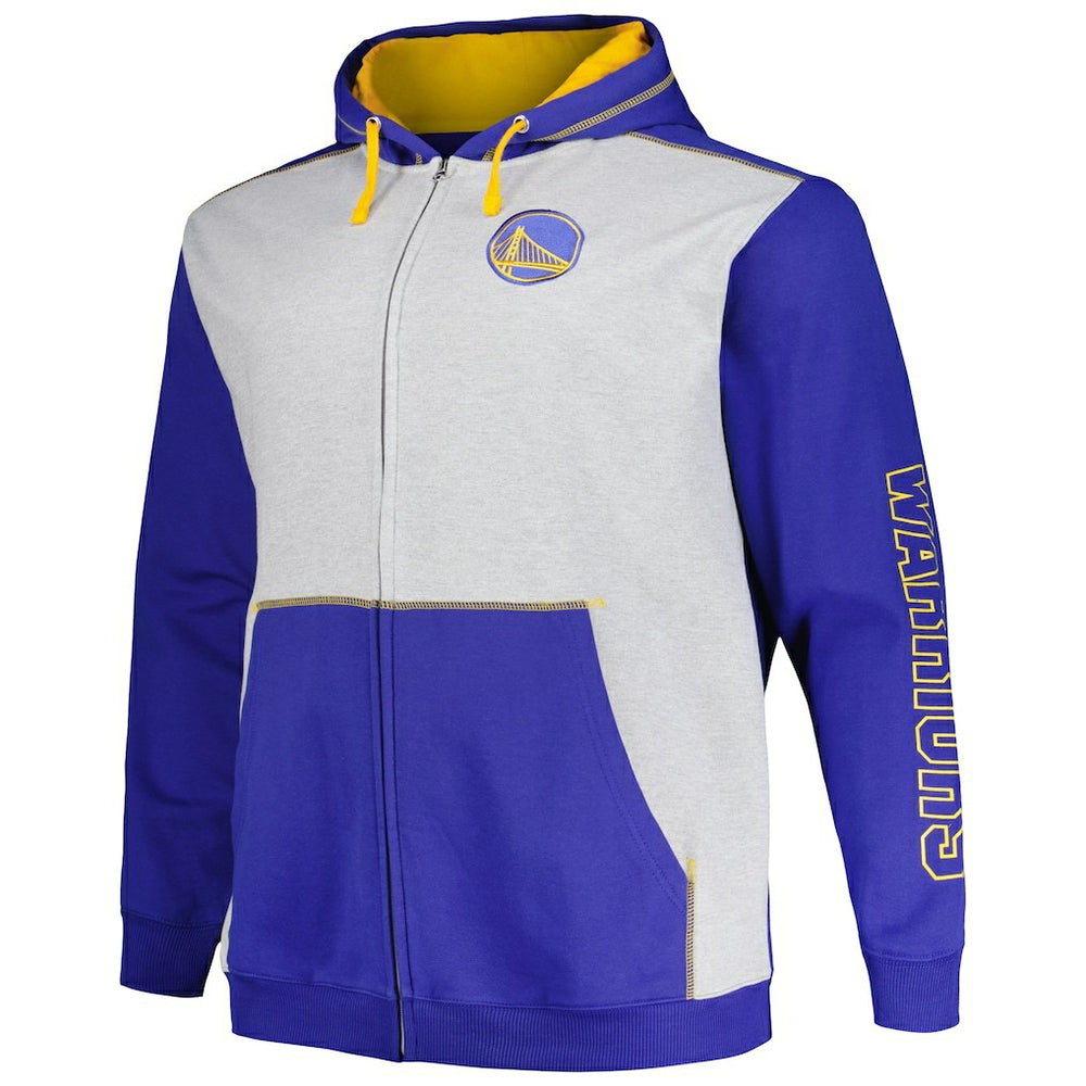 Fanatics Golden State Warriors Big & Tall Contrast Pieced Stitched Full-Zip Hoodie Royal/Heather Gray