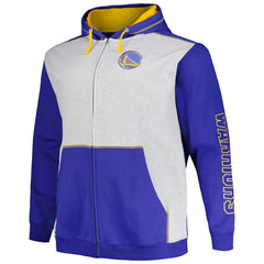 Fanatics Golden State Warriors Big & Tall Contrast Pieced Stitched Full-Zip Hoodie Royal/Heather Gray