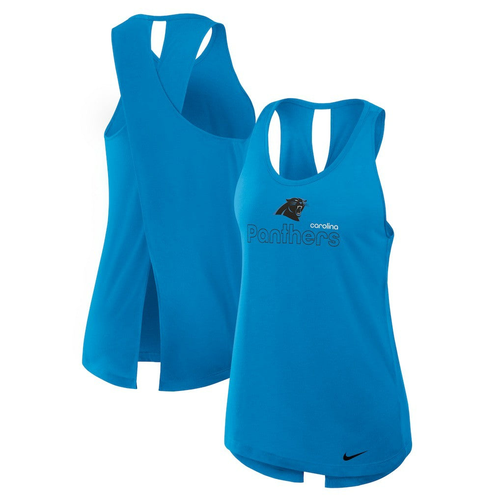 Carolina Panthers Women's Open-Back Crisscross Dri-FIT Tank Top - Blue - Nike