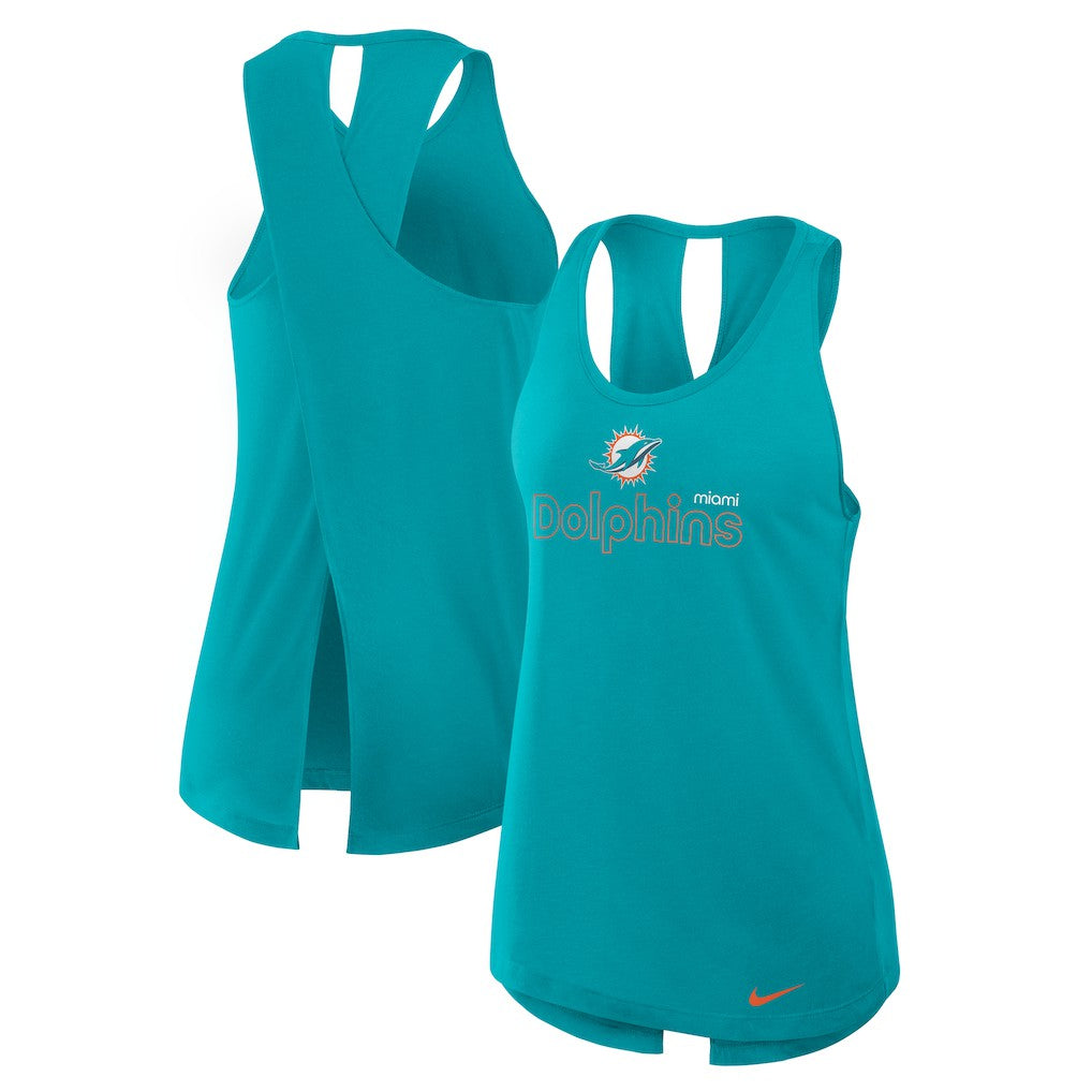 Miami Dolphins Women's Open-Back Crisscross Dri-FIT Tank Top - Aqua - Nike