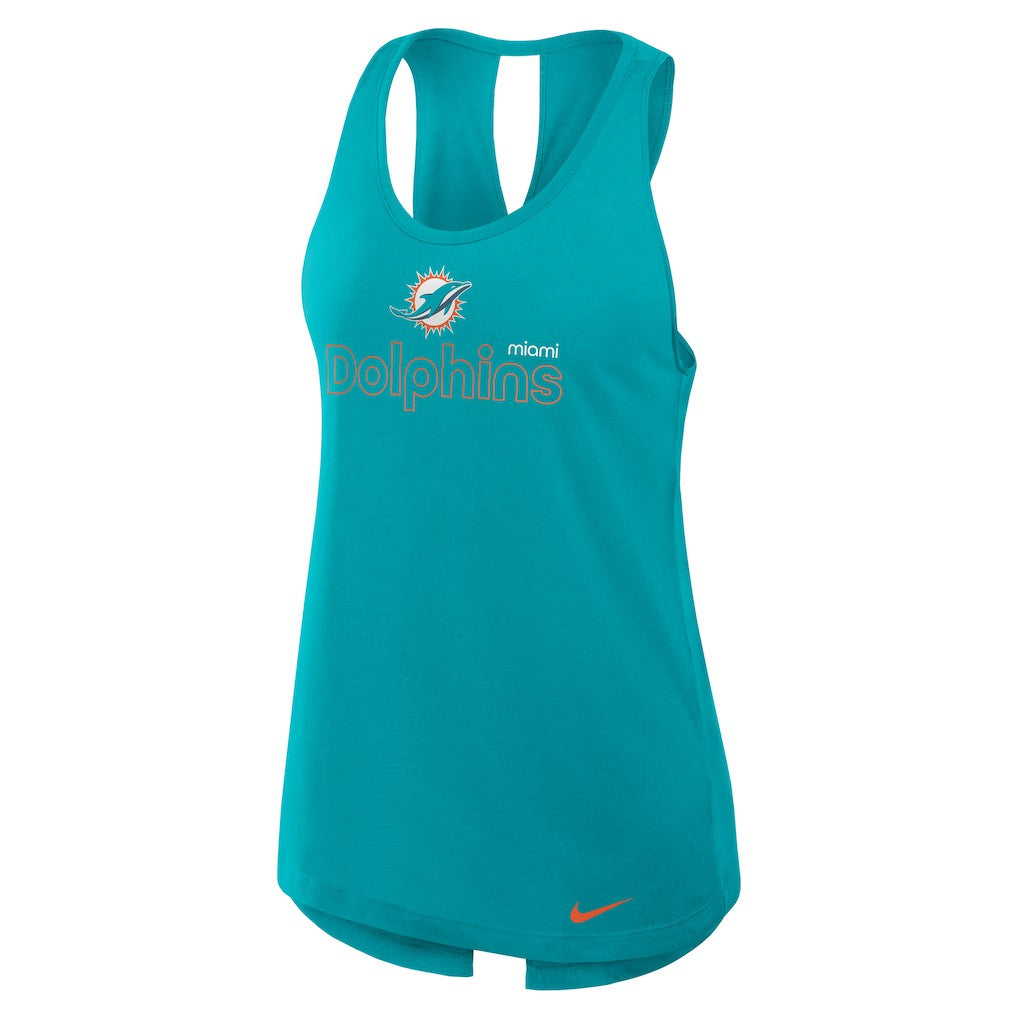 Miami Dolphins Women's Open-Back Crisscross Dri-FIT Tank Top - Aqua - Nike
