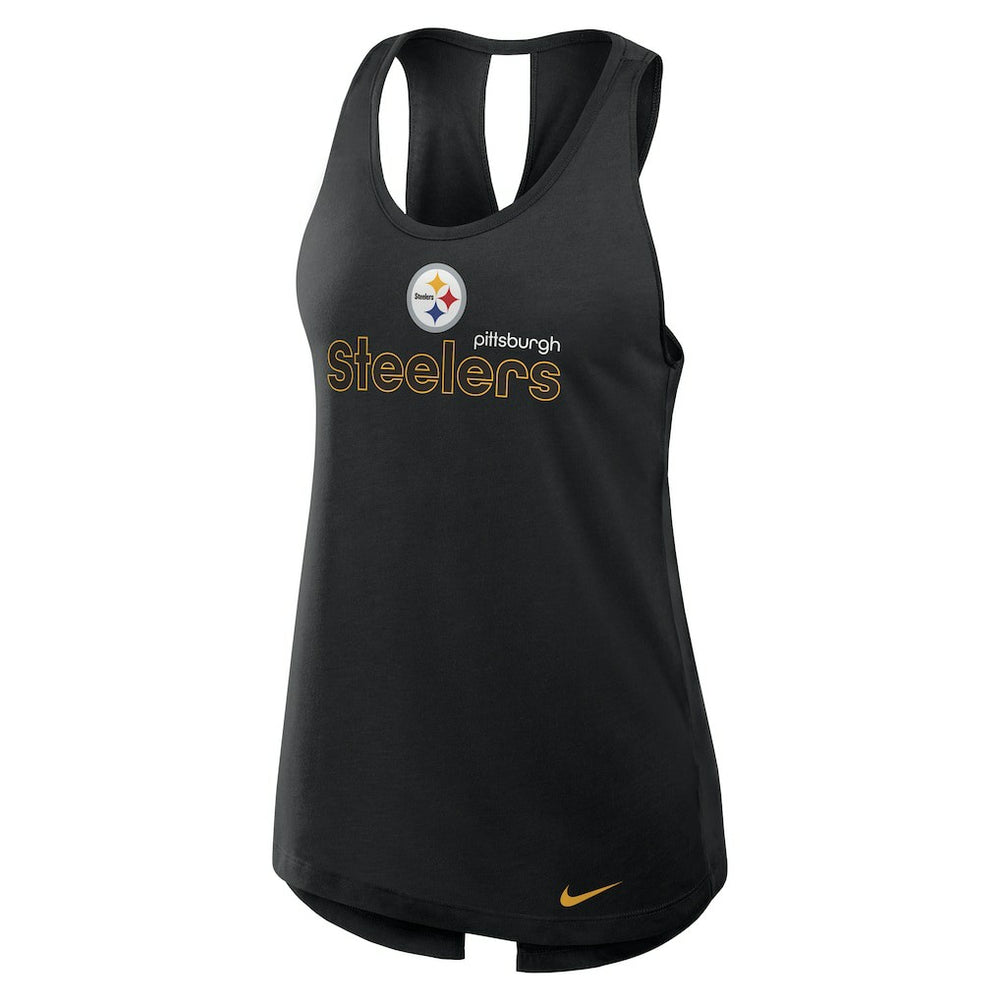Pittsburgh Steelers Women's Open-Back Crisscross Dri-FIT Tank Top - Black - Nike