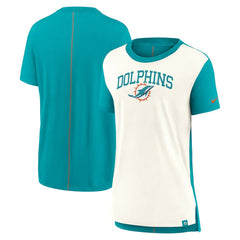 Miami Dolphins Women's Wordmark Tri-Blend T-Shirt - Cream/Aqua - Nike