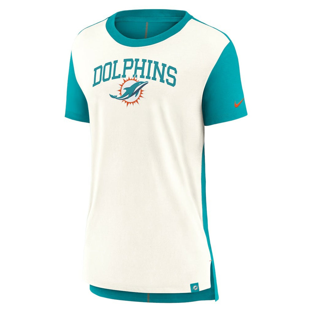 Miami Dolphins Women's Wordmark Tri-Blend T-Shirt - Cream/Aqua - Nike