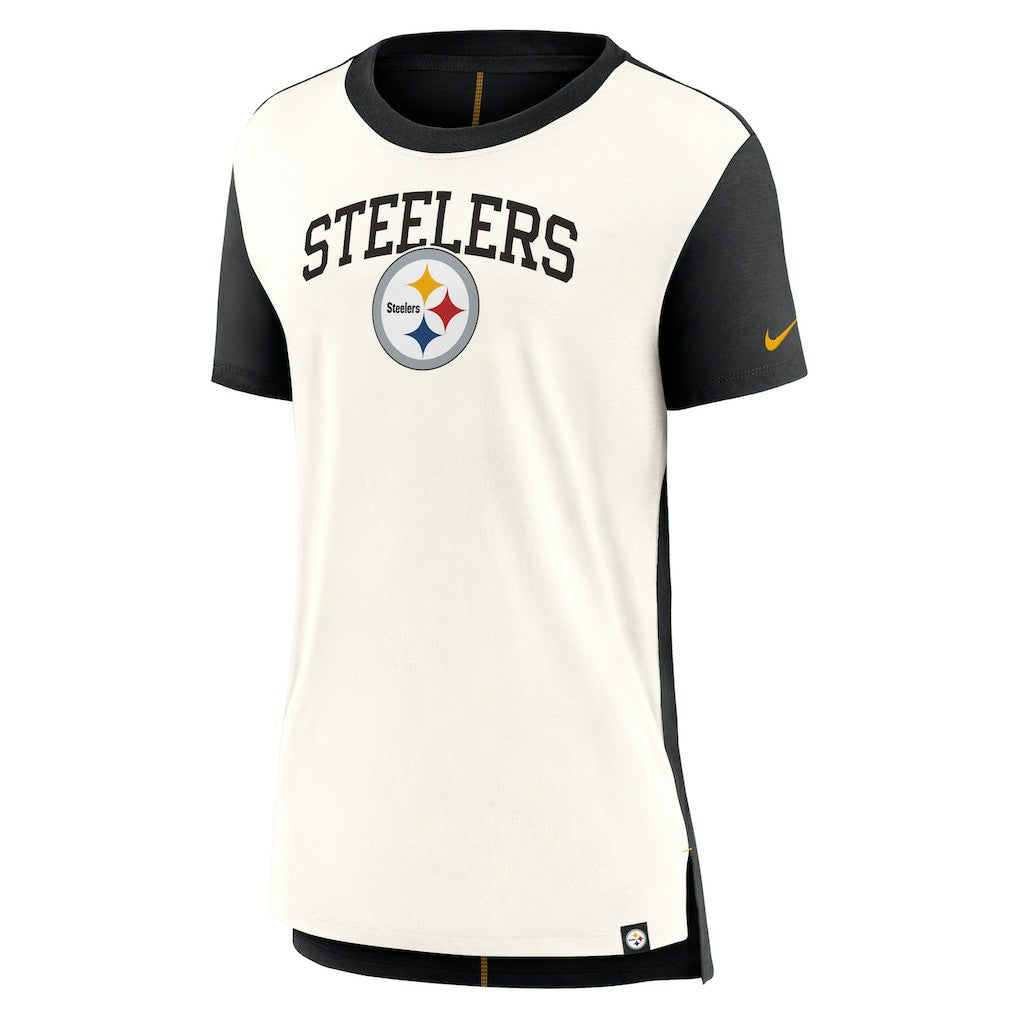 Pittsburgh Steelers Women's Wordmark Tri-Blend T-Shirt - Cream/Black - Nike