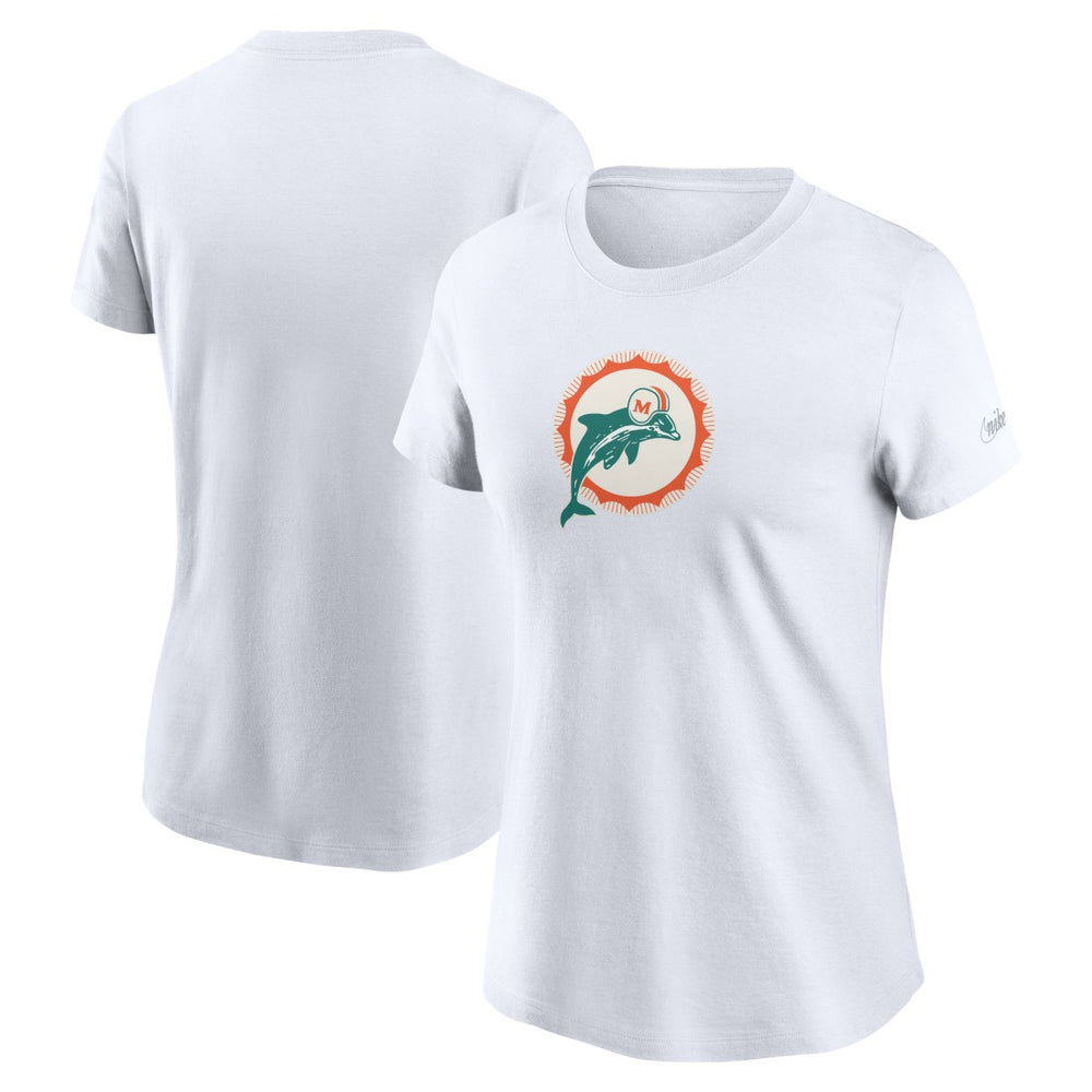 Miami Dolphins Women's Throwback Primary Logo T-Shirt - White - Nike
