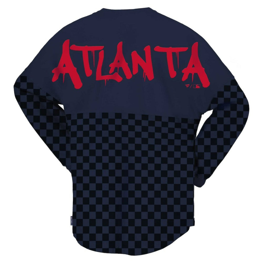 Atlanta Braves Fanatics Women's Checker Print Long Sleeve T-Shirt Discount