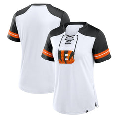 Cincinnati Bengals Women's Foiled Primary Lace-Up T-Shirt - White/Black - Fanatics