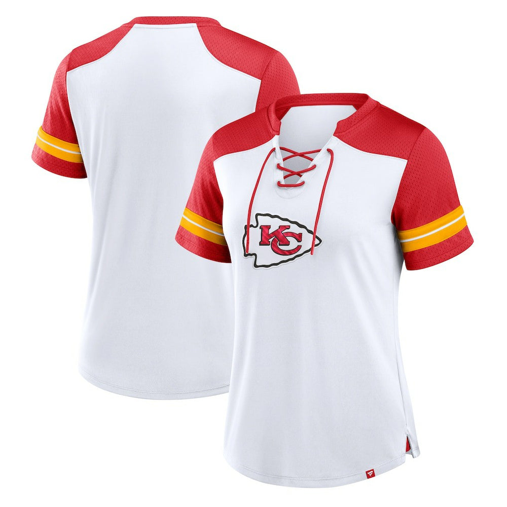 Kansas City Chiefs Women's Foiled Primary Lace-Up T-Shirt - White/Red - Fanatics