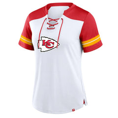 Kansas City Chiefs Women's Foiled Primary Lace-Up T-Shirt - White/Red - Fanatics