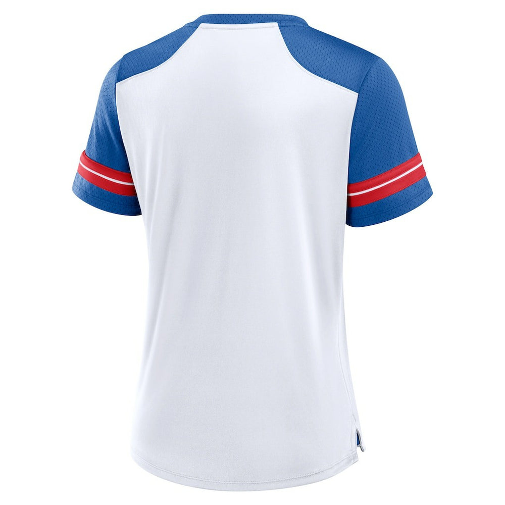 New York Giants Women's Foiled Primary Lace-Up T-Shirt - White/Royal - Fanatics