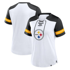 Pittsburgh Steelers Women's Foiled Primary Lace-Up T-Shirt - White/Black - Fanatics
