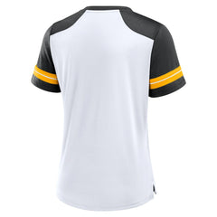 Pittsburgh Steelers Women's Foiled Primary Lace-Up T-Shirt - White/Black - Fanatics