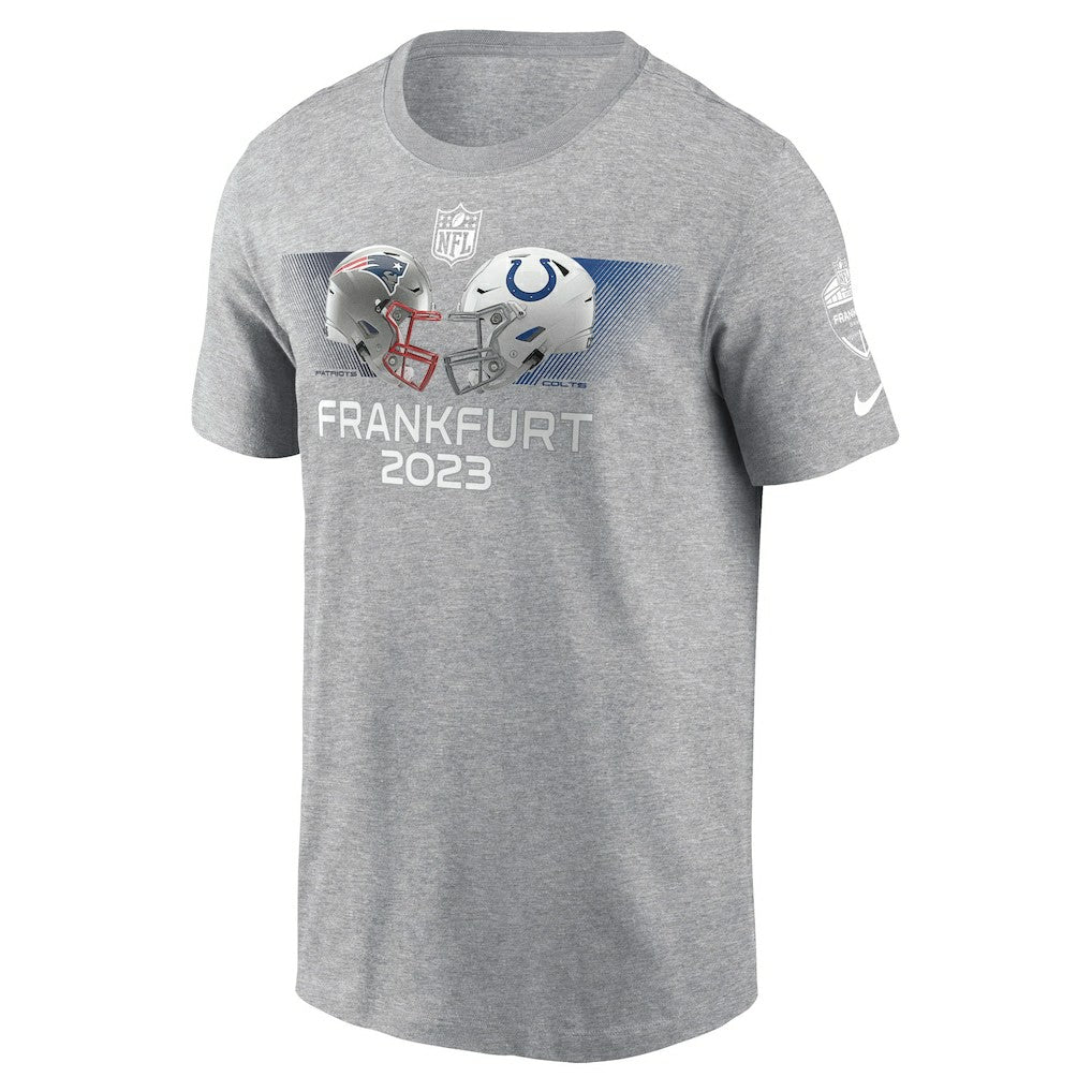 New England Patriots vs. Indianapolis Colts 2023 Frankfurt Game Essential T-Shirt - Heather Gray - Nike