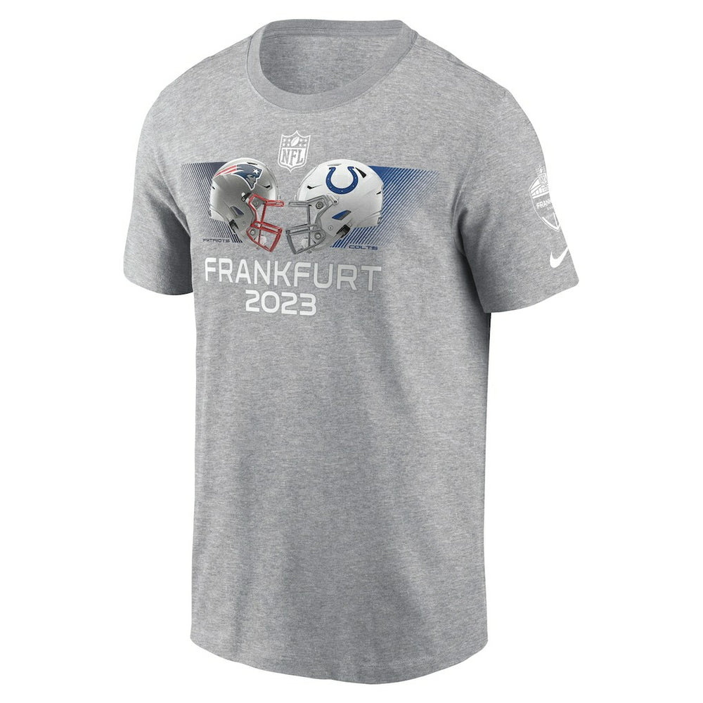 New England Patriots vs. Indianapolis Colts 2023 Frankfurt Game Essential T-Shirt - Heather Gray - Nike