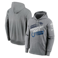 New England Patriots vs. Indianapolis Colts 2023 Frankfurt Game Pullover Hoodie - Heather Charcoal - Nike