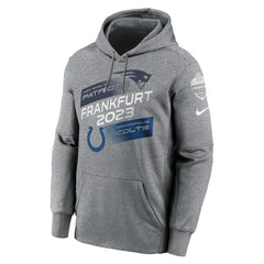 New England Patriots vs. Indianapolis Colts 2023 Frankfurt Game Pullover Hoodie - Heather Charcoal - Nike