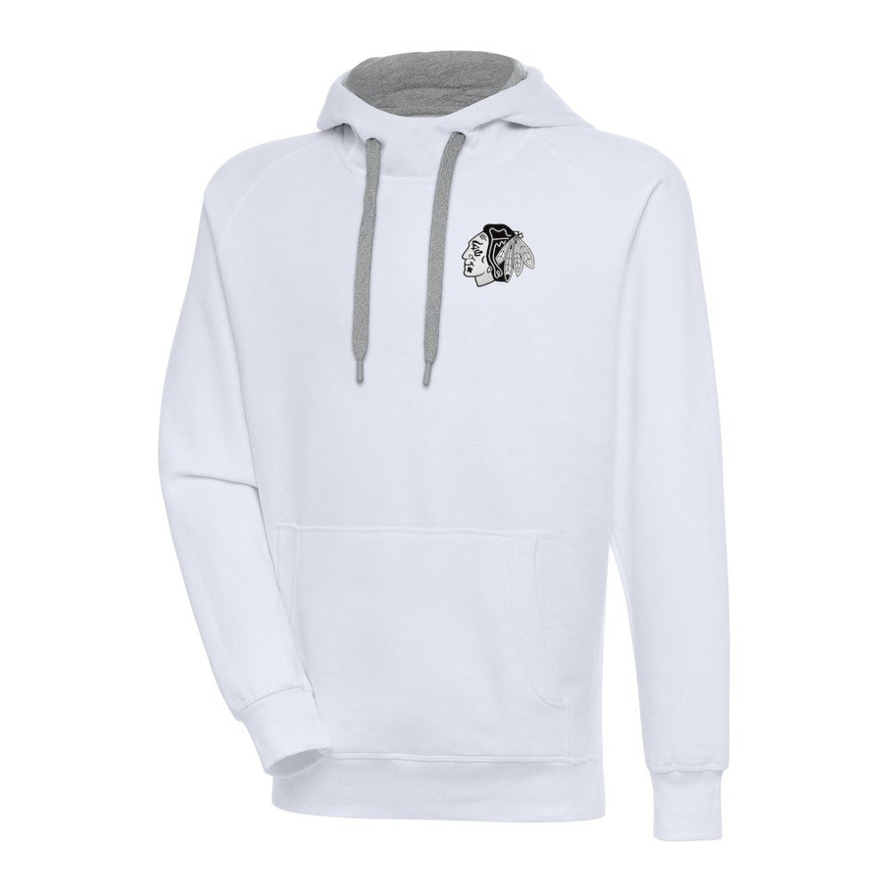 Chicago Blackhawks Antigua Metallic Logo Victory Pullover Hoodie - White | NHL near me