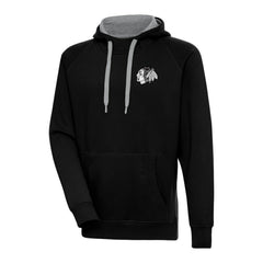 Chicago Blackhawks Antigua Metallic Logo Victory Pullover Hoodie - Black | NHL Clearance