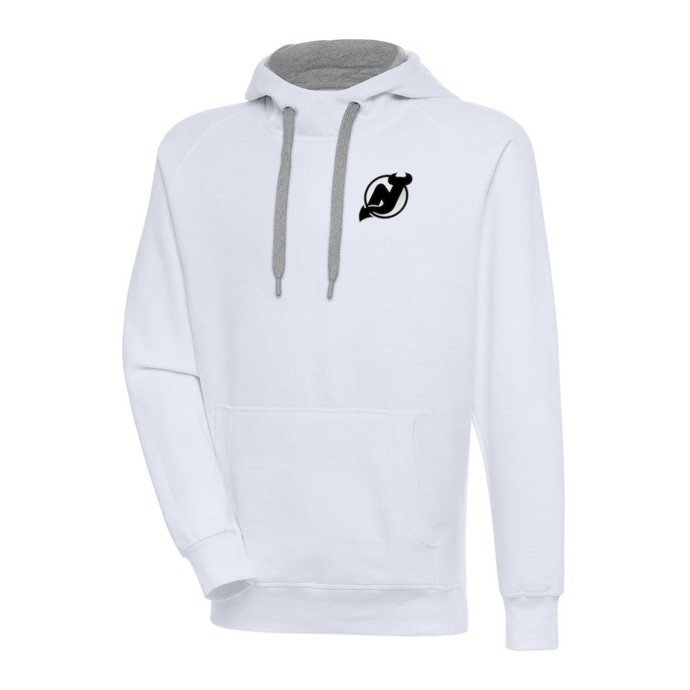 New Jersey Devils Antigua Metallic Logo Victory Pullover Hoodie - White | NHL Clearance