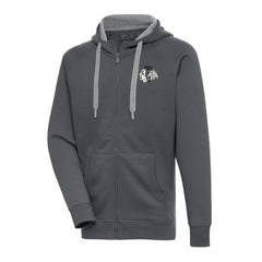 Chicago Blackhawks Antigua Metallic Logo Victory Full-Zip Hoodie - Charcoal | NHL Lifestyle