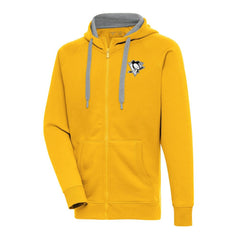 Pittsburgh Penguins Antigua Metallic Logo Victory Full-Zip Hoodie - Gold | NHL Clearance