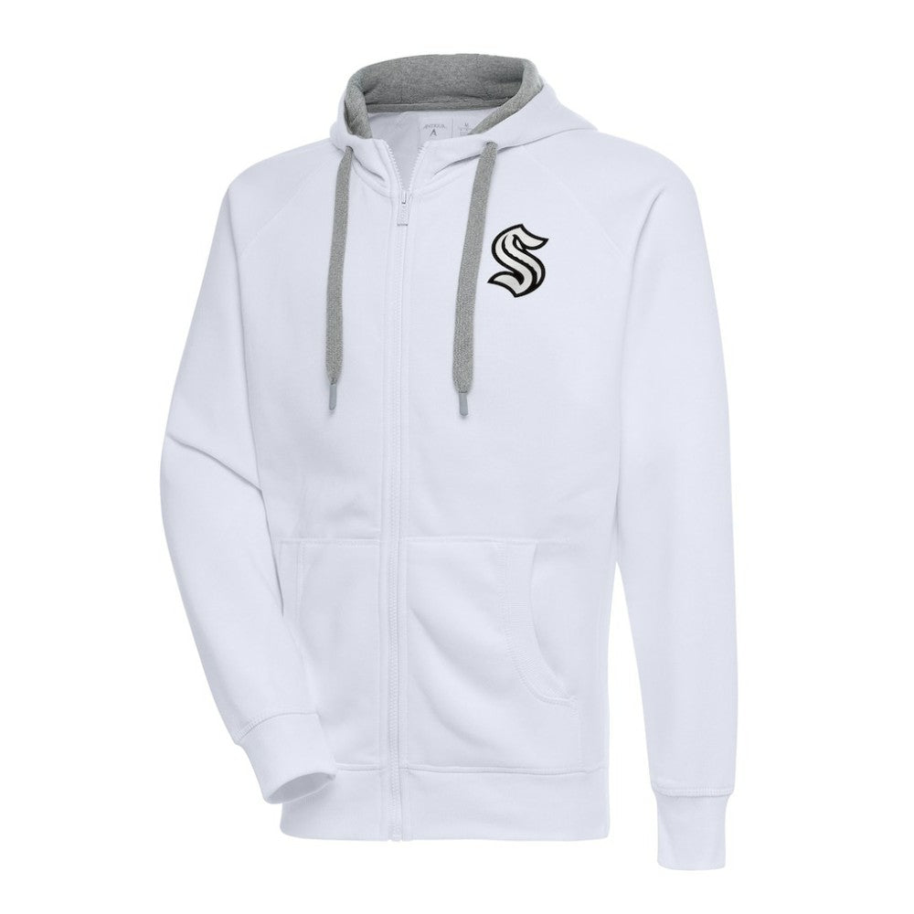 Seattle Kraken Antigua Metallic Logo Victory Full-Zip Hoodie - White | NHL Lifestyle