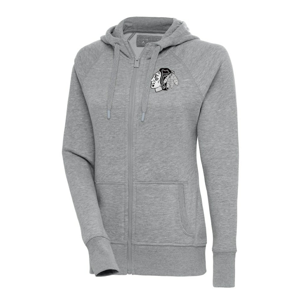Chicago Blackhawks Antigua Women's Metallic Logo Victory Full-Zip Hoodie - Heather Gray | NHL sale