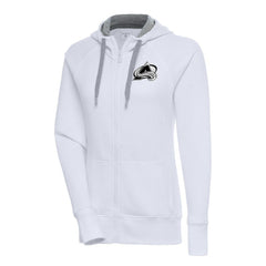 Colorado Avalanche Antigua Women's Metallic Logo Victory Full-Zip Hoodie - White | NHL Clearance