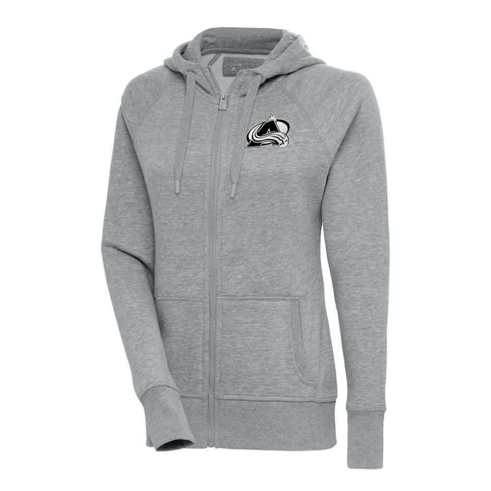 Colorado Avalanche Antigua Women's Metallic Logo Victory Full-Zip Hoodie - Heather Gray | NHL Clearance