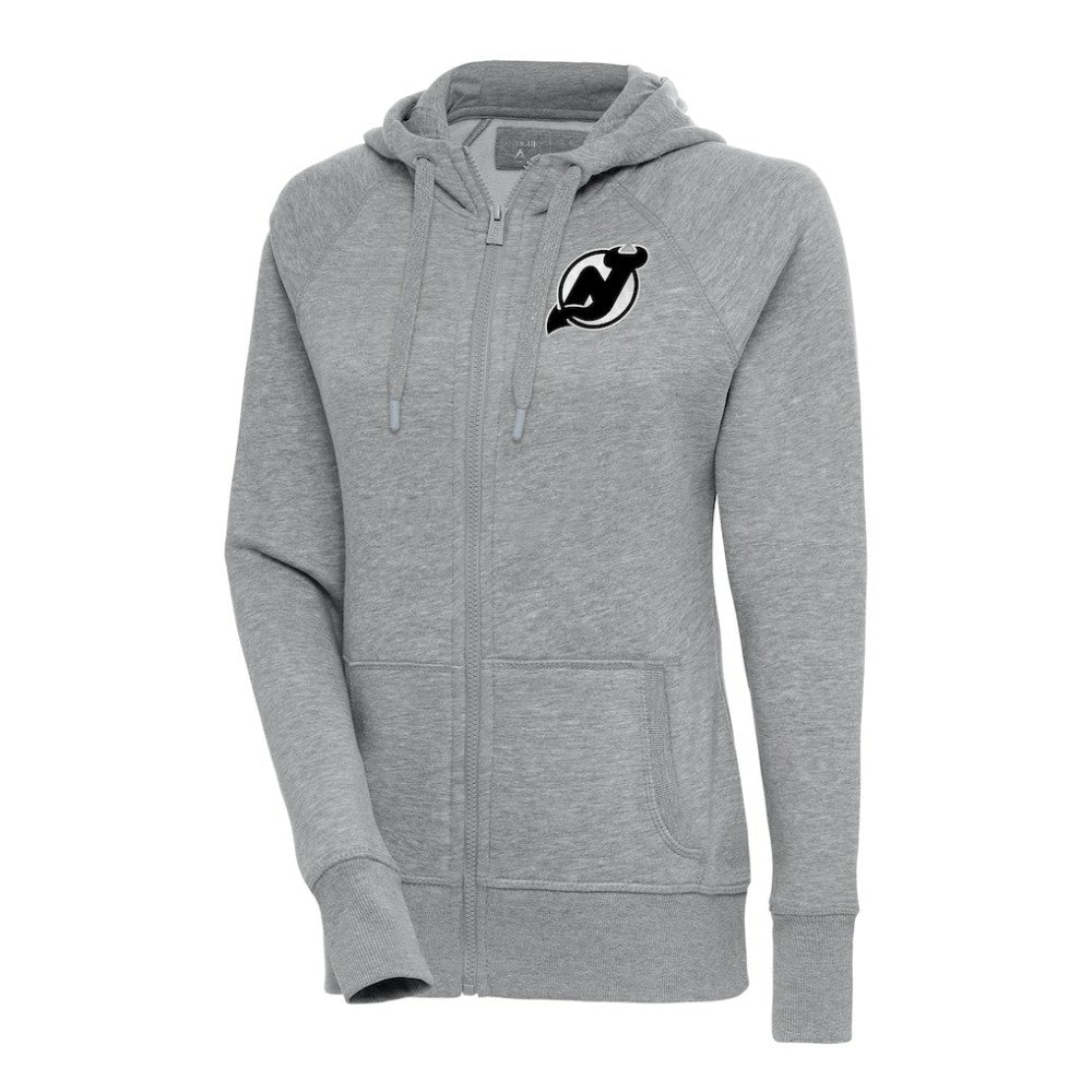 New Jersey Devils Antigua Women's Metallic Logo Victory Full-Zip Hoodie - Heather Gray | NHL online