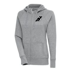 New Jersey Devils Antigua Women's Metallic Logo Victory Full-Zip Hoodie - Heather Gray | NHL online