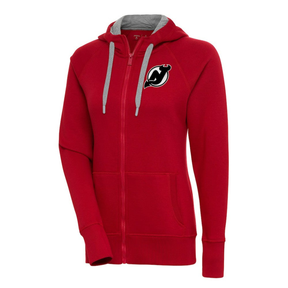 New Jersey Devils Antigua Women's Metallic Logo Victory Full-Zip Hoodie - Red | NHL Clearance