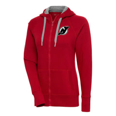 New Jersey Devils Antigua Women's Metallic Logo Victory Full-Zip Hoodie - Red | NHL Clearance