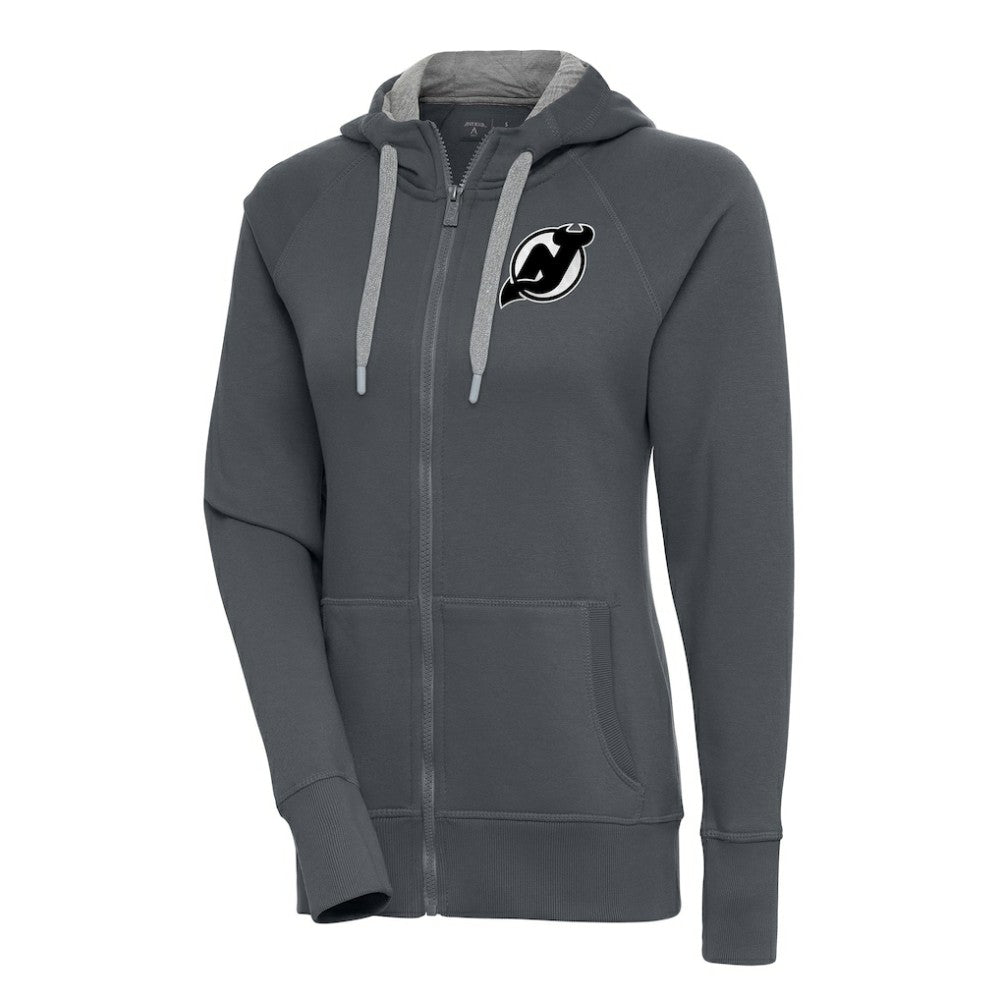New Jersey Devils Antigua Women's Metallic Logo Victory Full-Zip Hoodie - Charcoal | NHL near me