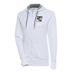 New York Rangers Antigua Women's Metallic Logo Victory Full-Zip Hoodie - White | NHL Clearance