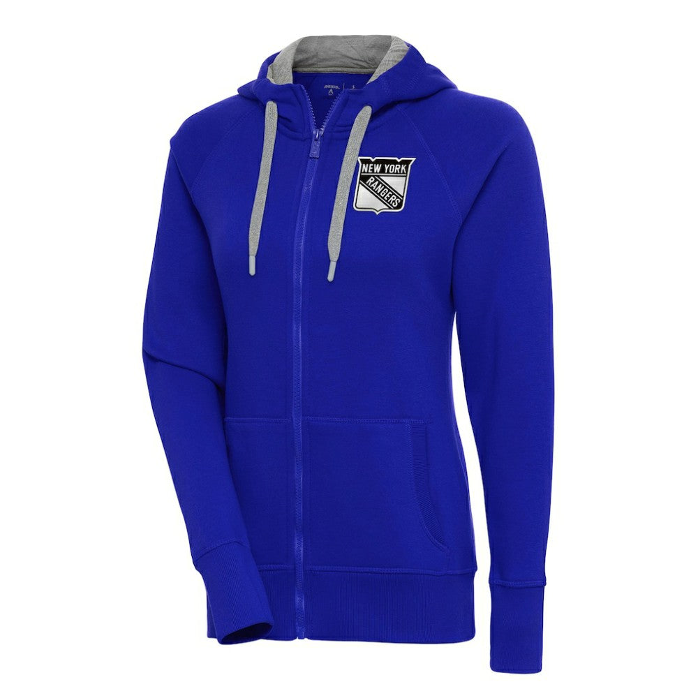 New York Rangers Antigua Women's Metallic Logo Victory Full-Zip Hoodie - Blue | NHL near me