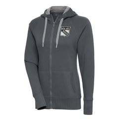 New York Rangers Antigua Women's Metallic Logo Victory Full-Zip Hoodie - Charcoal | NHL Clearance