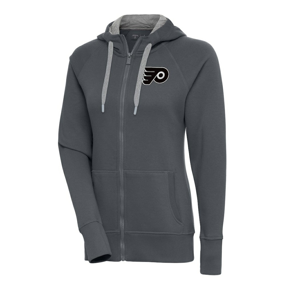 Philadelphia Flyers Antigua Women's Metallic Logo Victory Full-Zip Hoodie - Charcoal | NHL online