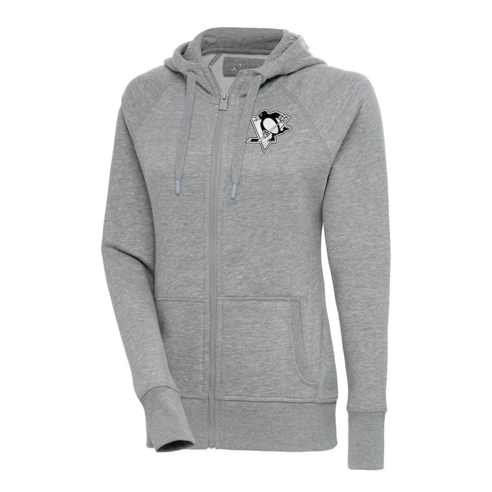 Pittsburgh Penguins Antigua Women's Metallic Logo Victory Full-Zip Hoodie - Heather Gray | NHL near me