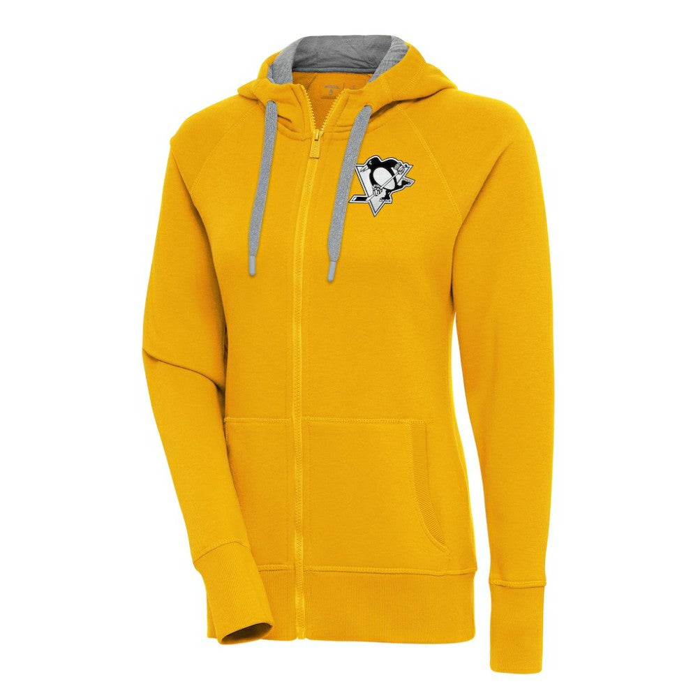 Pittsburgh Penguins Antigua Women's Metallic Logo Victory Full-Zip Hoodie - Gold | NHL online