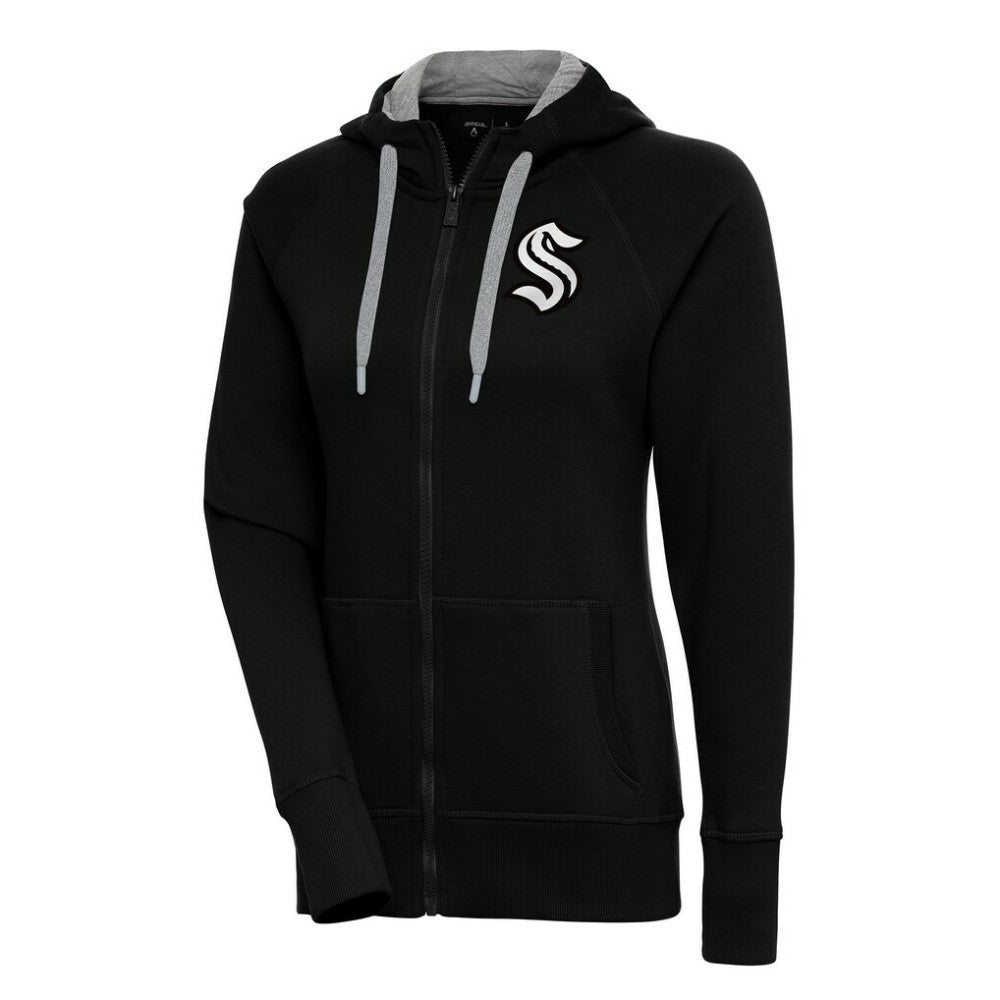 Seattle Kraken Antigua Women's Metallic Logo Victory Full-Zip Hoodie - Black | NHL discount