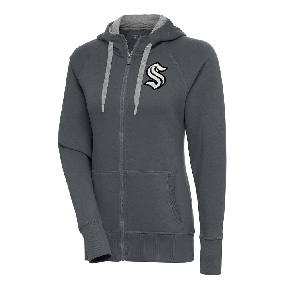 Seattle Kraken Antigua Women's Metallic Logo Victory Full-Zip Hoodie - Charcoal | NHL near me