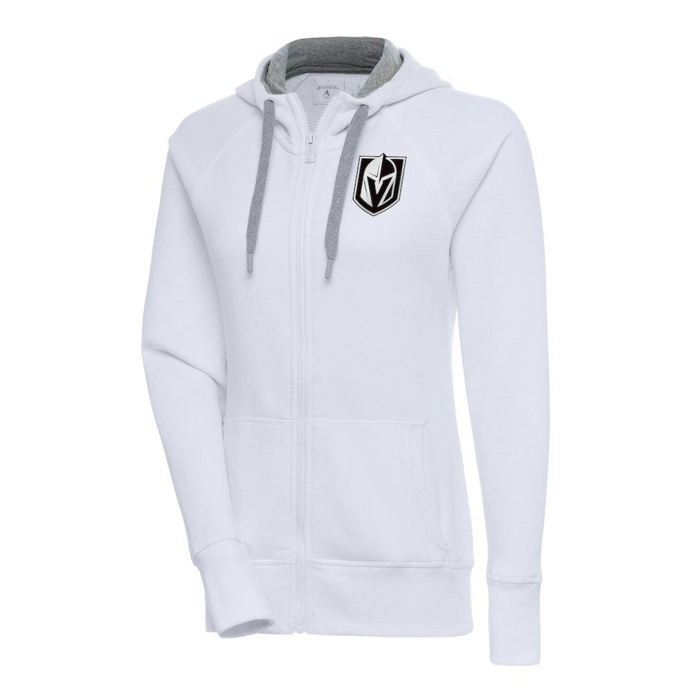 Vegas Golden Knights Antigua Women's Metallic Logo Victory Full-Zip Hoodie - White | NHL online