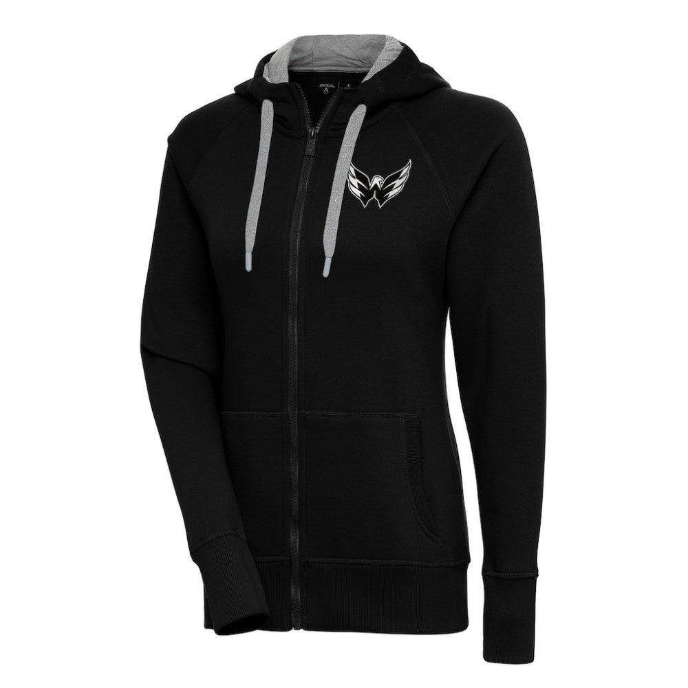 Washington Capitals Antigua Women's Metallic Logo Victory Full-Zip Hoodie - Black | NHL Clearance
