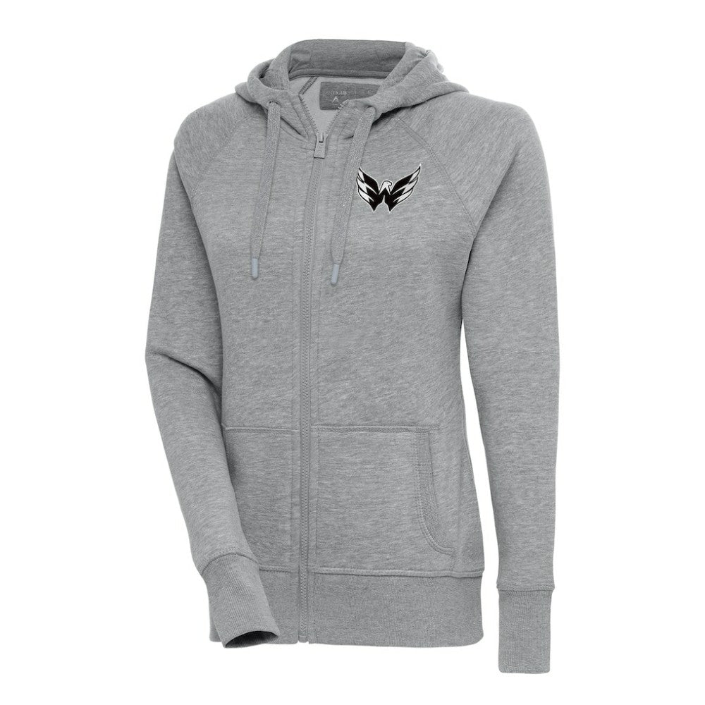 Washington Capitals Antigua Women's Metallic Logo Victory Full-Zip Hoodie - Heather Gray | NHL discount