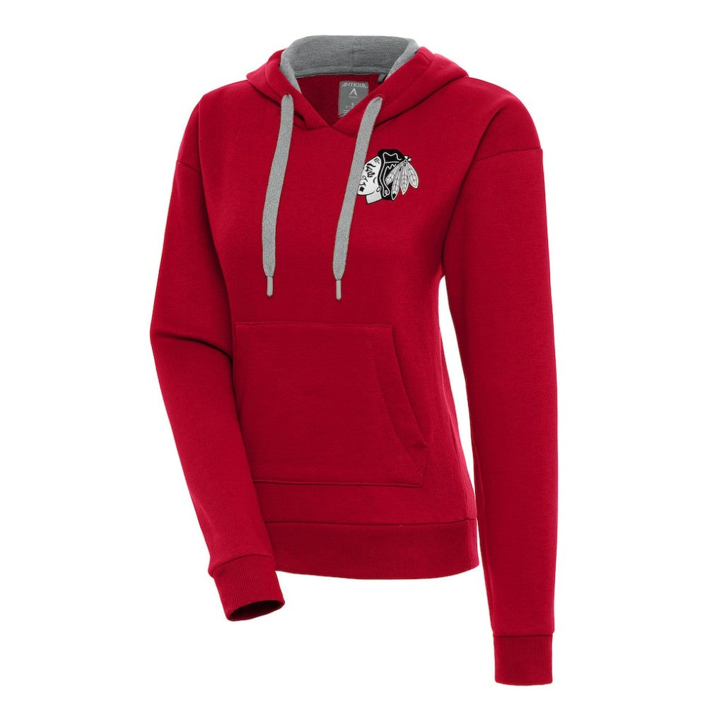 Chicago Blackhawks Antigua Women's Metallic Logo Victory Pullover Hoodie - Red | NHL Lifestyle