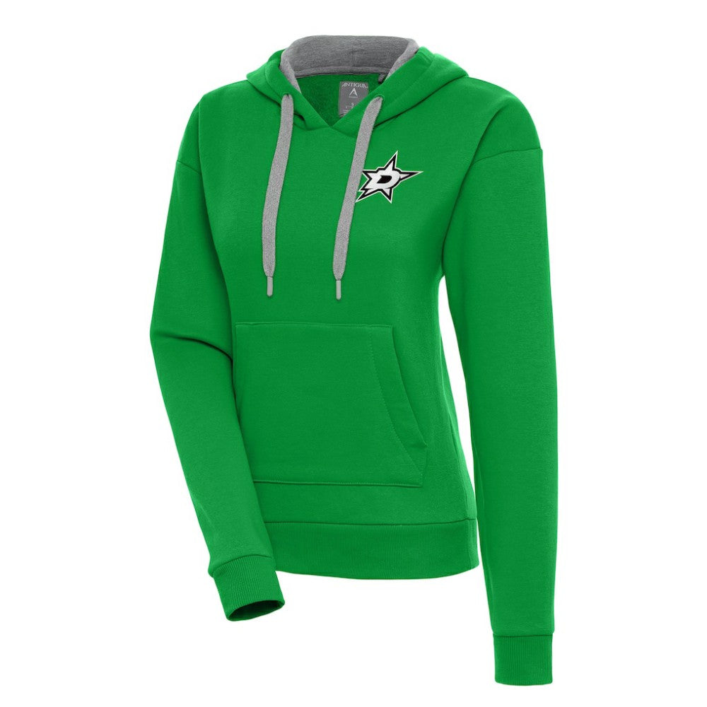 Dallas Stars Antigua Women's Metallic Logo Victory Pullover Hoodie - Kelly Green | NHL Clearance