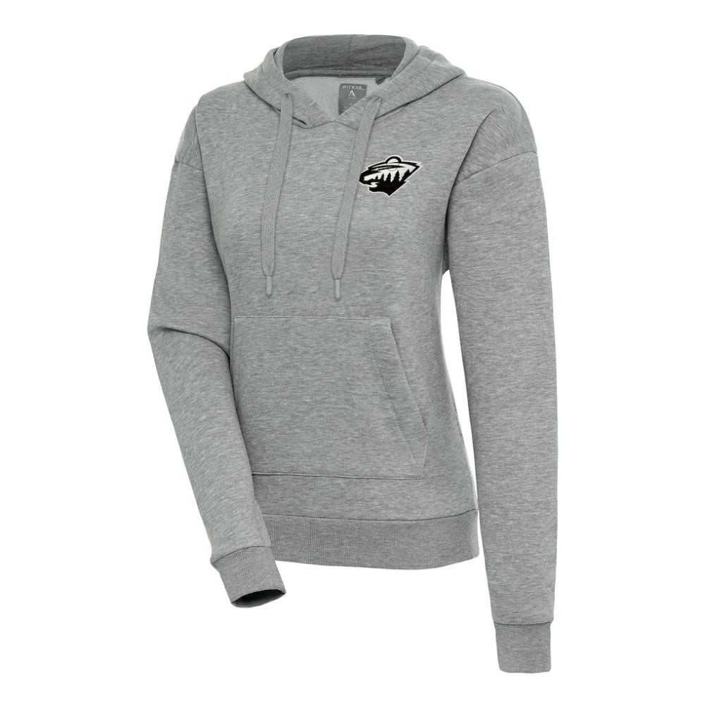 Minnesota Wild Antigua Women's Metallic Logo Victory Pullover Hoodie - Heather Gray | NHL near me